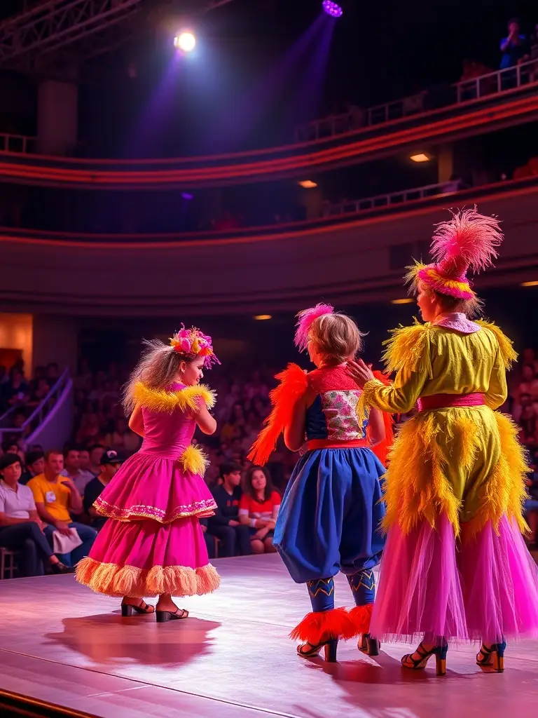 A vibrant photograph capturing a live performance funded by LA PHASE ACTIVE DU PLAN, showcasing actors on stage with expressive lighting and engaged audience members.