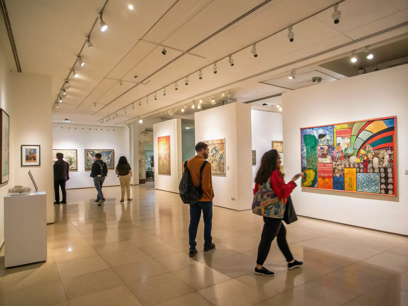 A photograph capturing an art exhibition showcasing thought-provoking pieces that address contemporary social and political themes, reflecting LA PHASE ACTIVE DU PLAN's commitment to critical dialogue.